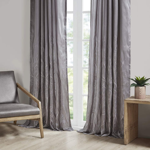 Madison Park Andorra Embroidered Back Tab Fabric Single Window Living Room, Transitional Rod Pocket Light Curtain for Bedroom, 1-Panel Pack, 50 x 95, Grey