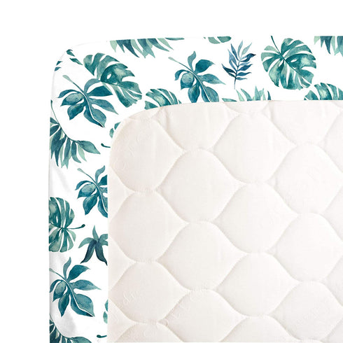 NoJo Super Soft Green & White Palm Leaf Nursery Crib Fitted Sheet, Green, White