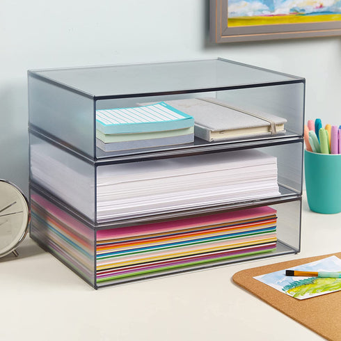 STORi STAX Stackable Office Open Front Organizer 12-1/2" Wide | Classic Grey