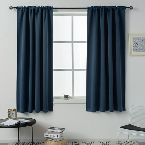 Blackout Bedroom Curtains for Small Windows - 45 Inch Navy Rod Pocket Thermal Insulated Block Out Soundproof Curtains for Living Room Set of 2 Panels ( Navy Blue 42x45 )
