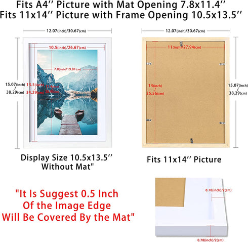 11x14 Picture Frames White Display Picture Frame A4 Solid Wood with Mat Wooden Photo Frame for Wall Hanging or Table Top Home Decoration-11x14 White(1 Pack)