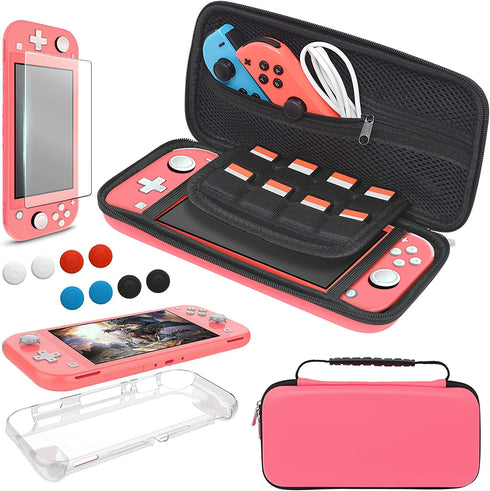 Carrying Case Plus TPU Case Cover and Screen Protector Compatible with Nintendo Switch Lite, 4 in 1 Accessories Kit, Portable Carrier Travel Bag Case Comes with 8 Game Card Slots for Switch Lite 2019