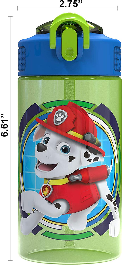 Zak Designs Kids Spout Cover and Built-in Carrying Loop Made of Plastic, Leak-Proof Water Bottle Design (16 oz, BPA-Free), 1 Count (Pack of 1), Paw Patrol (Rocky, Rubble & Chase)