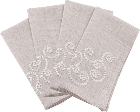 SARO LIFESTYLE Embroidered Swirl Design Linen Blend Napkin-Set of 4/001.N20S, 20", Natural