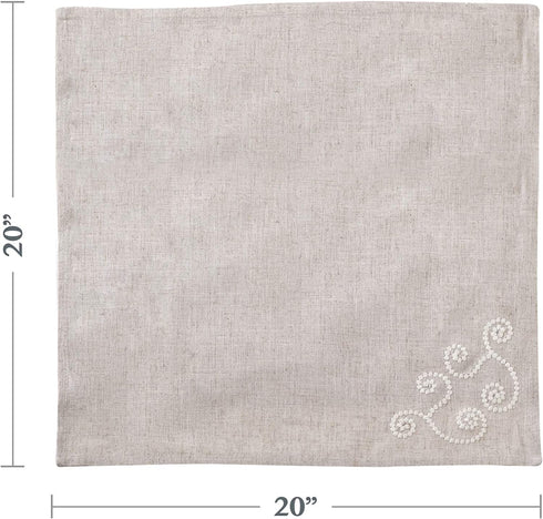 SARO LIFESTYLE Embroidered Swirl Design Linen Blend Napkin-Set of 4/001.N20S, 20", Natural