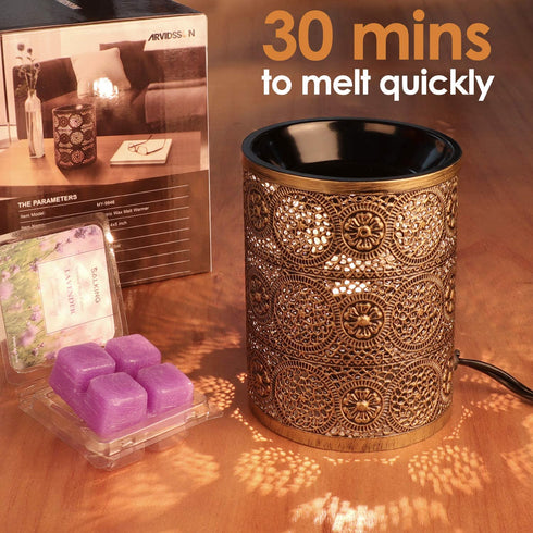 ARVIDSSON Electric Wax Melt Warmer for Scented Wax, Metal Wax Candle Warmer Wax Melter, Wax Burner Fragrance Warmer with 2 Edison Bulbs for Home Office Bedroom Gifts