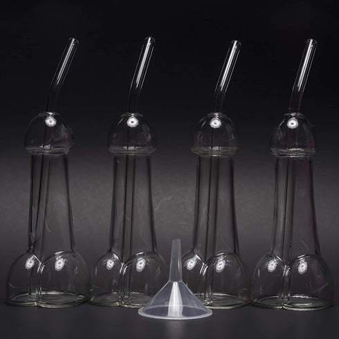 Last Night Out Bachelorette Glasses set of 4, Funny Novelty Glasses with Borosilicate Straws and a Funnel, Great Cocktail Glass for a party - Gift for your BFF Best Friend