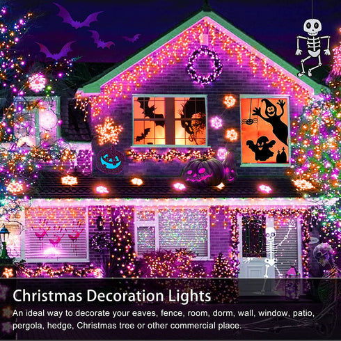 Hezbjiti Halloween Orange & Purple Lights Outdoor Decorations, 800 LED 65.6 FT 8 Modes 150 Drops Fairy String Curtain Lights for Halloween Decor Eaves Window Party Yard Garden Indoor