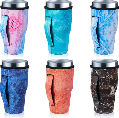 6 Pieces Hot Coffee Cup Sleeve Marble Pattern Reusable Neoprene Insulated Sleeves Cup Cover Holders Drinks Sleeve Holder for 30-32 OZ Cold Hot Beverages