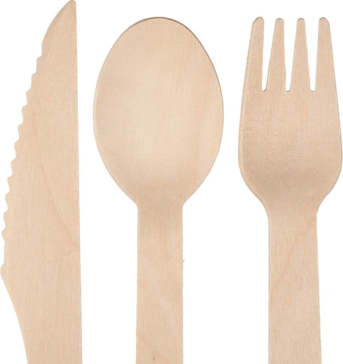 Greenly Wood 200 Pack Disposable Wooden Utensils Set | All Natural Birchwood Biodegradable Compostable Cutlery (100 Forks, 50 Spoons, 50 Knives)