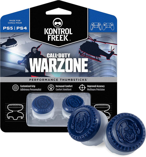KontrolFreek Call of Duty: Warzone Performance Thumbsticks for Playstation 4 (PS4) and Playstation 5 (PS5) | 2 High-Rise, Hybrid| Blue/Gray