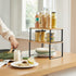 SONGMICS Cabinet Shelf Organizers, Set of 2 Kitchen Counter Shelves, Stackable, Expandable, Metal and Bamboo, Black and Natural UKCS02NB