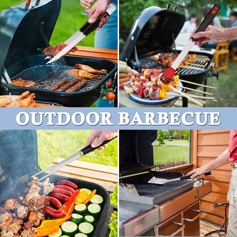 HaSteeL BBQ Grill Accessories Set of 7, Stainless Steel Grilling Tools Set with Storage Bag, Heavy Duty Grill Spatula, Tong, Fork, Basting Brush, Cleaning Brush, Dishwasher Safe & Mans Gift