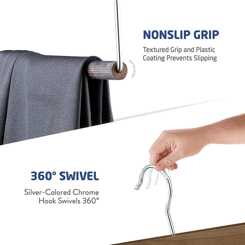 High-Grade Wooden Slack/Trouser Pants Hangers with Non Slip Bar (20 Pack) Smooth Finish, Durable Wooden Hangers - Slim & Sleek Space Saving Closet Hangers, 360° Hook- Ideal for Pant, Jeans, Slacks Etc