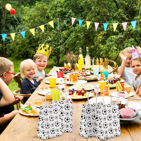 24 Pieces Soccer Party Favor Bags Soccer Goodie Bags Paper Soccer Print Treat Candy Gift Bags for Kids Soccer Themed Birthday Party Supplie Decorations