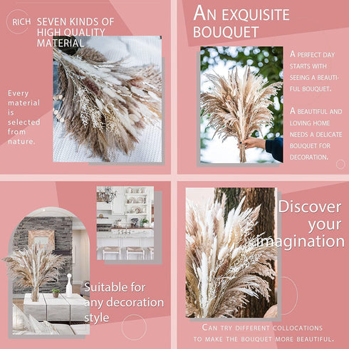 WILD AUTUMN 80PCS Natural Dried Pampas Grass Bouquet,Boho Home Decor Bouquet, Phragmites Dried Flowers,Bouquet for Wedding Floral Arrangements Home Decorations