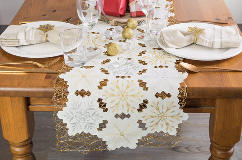DII Embroidered Christmas Tabletop Collection, Table Runner, 14x54, Snowflake