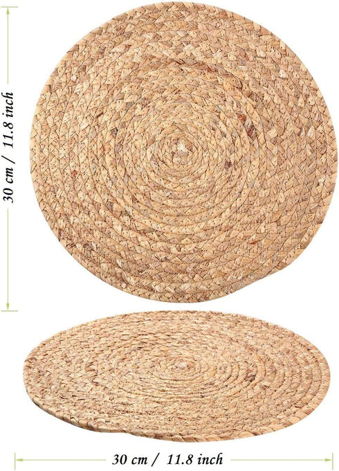 WENFOME 4 Pack Round Woven Placemats - 11.8inch Natural Wicker Placemats, Water Hyacinth Straw Braided Tablemats, Rattan Tablemats Rustic Chargers Weave Placemats for Dining Table