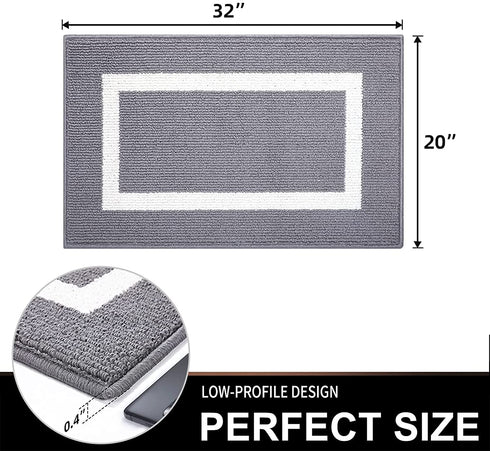 OLANLY Indoor Door Mat, 20x32, Non-Slip Absorbent Resist Dirt Entrance Rug, Machine Washable Low-Profile Inside Entry Door Rugs for Entryway, Grey