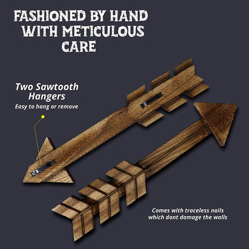 TreasuresDeck Wooden Arrow Wall Decor - Set of 3 Arrow Home Decor 14.96 x 3.94- Rustic Wall Decor Arrow, Fir Wood Arrows Farmhouse Arrow Decorations, Dark Brown