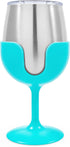 Camco 51915 Stainless Steel Wine Tumbler Set with Removable Fuchsia Pink and Teal Blue Wine Glass Stems- Leak Proof Lid, Vacuum Insulated, BPA Free 8 oz