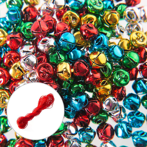 200PCS Jingle Bells,Small Bell Mini Bells Bulk with 25M Red Cords for Christmas, Party & Festival Decorations and Jewelry Making, 10 mm