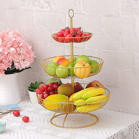 3 Tier Fruit Bowl Fruit Basket Countertop Metal Fruit Stand Holder Detachable and Hangable for Fruits Snacks Vegetables