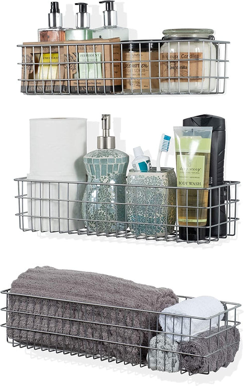 Wall35 Kansas Wall Mounted Metal Wire Baskets for Kitchen Pantry Organization and Storage, Varying Sizes Hanging Fruit Basket Set of 3 Gray