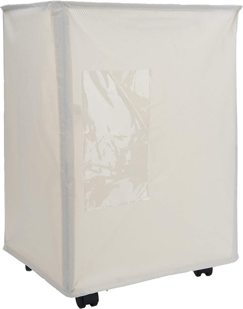 Mind Reader 65 Liter Rolling Hamper Fabric Basket, Dirty Clothes Storage, Bathroom, Bedroom, Closet, Laundry Room, Beige