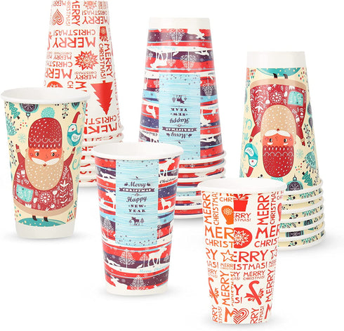 Richboom Christmas Cups, 21 Count, 16oz Disposable Christmas Coffee Cups Tea Cups Holiday Paper Coffee Cups for Merry Christmas or New Year Party Decorations