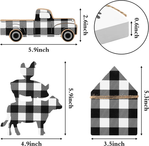 R HORSE 3Pcs Wooden Farmhouse Buffalo Plaid Tiered Tray Decoration Black& White Plaid Rustic Farmhouse Tray Sign Double Printed Farmhouse Shelf Buffalo Plaid Decor for Christmas New Year Photo Prop