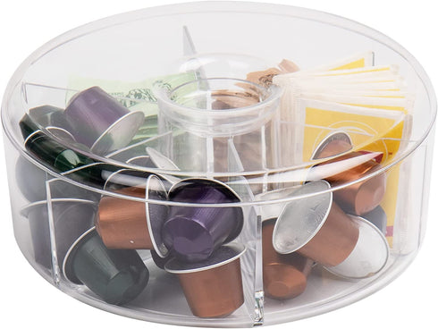 Mind Reader Acrylic Storage & Organizer 6 Compartment Tea Bag Holder with Lid, Round Pantry Organizer for Kitchen, Clear, Clear Round, Clear Round