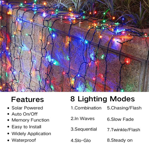 Joomer Solar String Lights, 105ft 300 LED 8 Modes Outdoor String Lights Waterproof Fairy Tree Lights for Garden, Patio, Fence, Balcony, Outdoors (Multicolor)