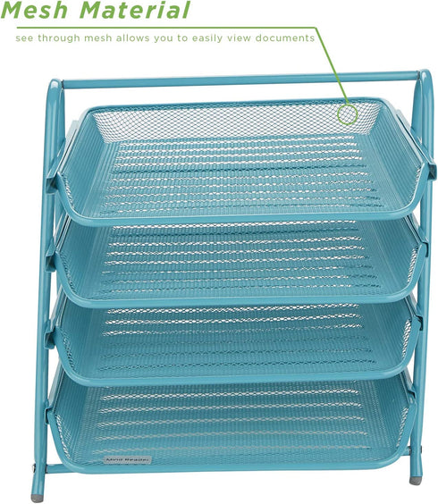Mind Reader Desk Organizer with 4 Sliding Trays for Letters, Documents, Mail, Files, Paper, Turquoise
