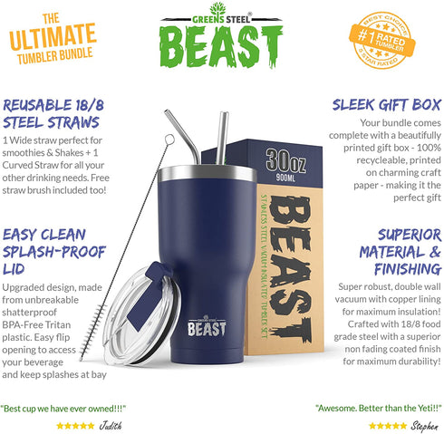 Beast 30 oz Tumbler Stainless Steel Vacuum Insulated Coffee Ice Cup Double Wall Travel Flask (Royal Blue)