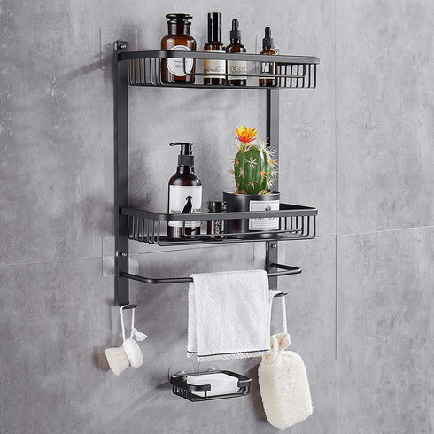 Hoomtaook Adhesive Bathroom Organizer Shower Caddy Kitchen Spice Rack Wall Mounted Drill-Free Bathroom Shelf Storage Kitchen Rack Rustproof Shower Shelf