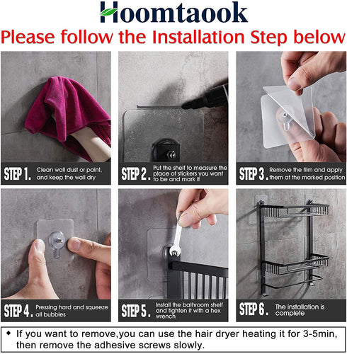 Hoomtaook Adhesive Bathroom Organizer Shower Caddy Kitchen Spice Rack Wall Mounted Drill-Free Bathroom Shelf Storage Kitchen Rack Rustproof Shower Shelf