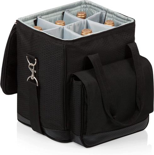LEGACY - a Picnic Time Brand Cellar Insulated Six Bottle Wine Tote, Black,12.5 x 11 x 13 Inches