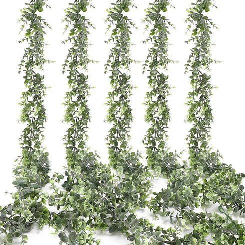 Whonline 5 Packs Artificial Eucalyptus Garlands Fake Greenery Vines, Total 28.5ft, Faux Hanging Plants for Wedding Table Backdrop Arch Wall Party Home Decor