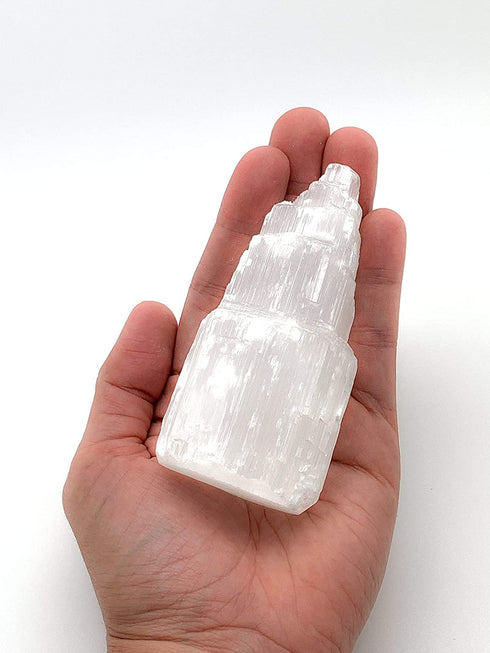 2 Selenite Natural Towers Skyscraper 4" Tall, 1 Organic California White Sage Smudge Stick 4" and 1 Palo Santo Stick From Perº - Salvia- Protection from Negative Energy Reiki Chakra Crystal Healing