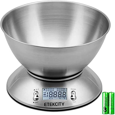 Etekcity Food Scale with Bowl, Timer, and Temperature Sensor, Digital Kitchen Weight for Cooking and Baking, 2.06 QT, Silver