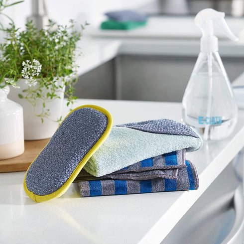 E-Cloth Kitchen Cleaning Kit, Premium Microfiber Cleaning Cloth with Scrubber, Ideal Cleaning Supplies for Kitchen Sinks and Dish Scrubber, 100 Wash Guarantee, 2 Cloth Set