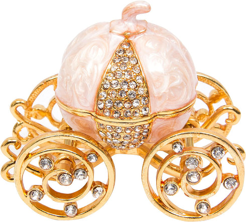 QIFU Hand Painted Enameled Cinderella Pumpkin Carriage Decorative Hinged Jewelry Trinket Box Unique Gift for Family