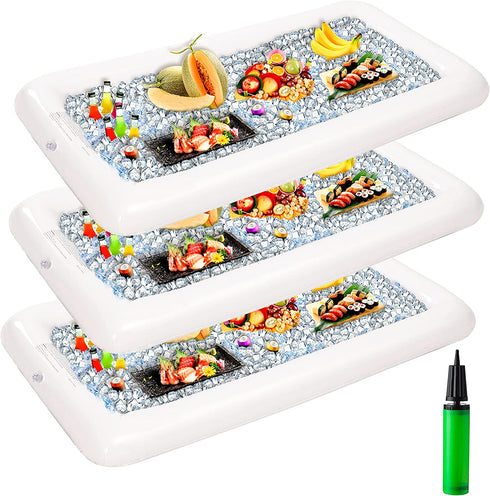 Inflatable Serving Bars with Drain Plug (3 Sets), Inflatable Cooler Ice Buffet Salad Serving Trays for Indoor Outdoor Summer Beach Luau Party, Picnic, and Pool Party