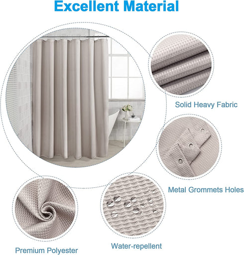 AmazerBath Waffle Shower Curtain, Heavy Duty Fabric Shower Curtains with Waffle Weave Hotel Quality Bathroom Shower Curtains, 72 x 72 Inches (Khaki)
