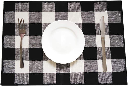 LEVINIS Buffalo Plaid Placemats Set of 4 Cotton Black & White Checkered Washable Place Mats for Kitchen/Dinning Table Farmhouse Table Décor