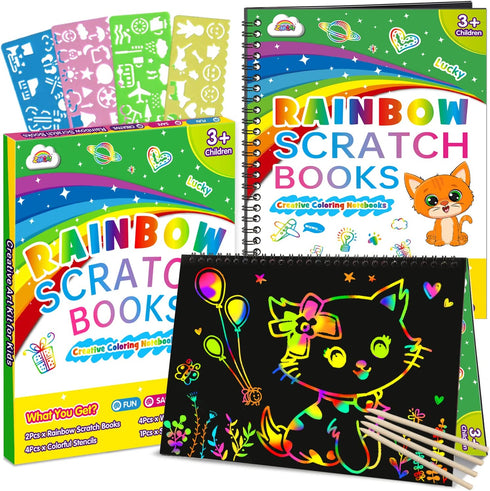 ZMLM Scratch Paper Art-Craft Gifts - Rainbow Scratch Off Art Set for Kids Activity Coloring Craft Drawing Pad Black Magic Art Craft Supplies Kits for Girls Boys Birthday Present Party Christmas Toys