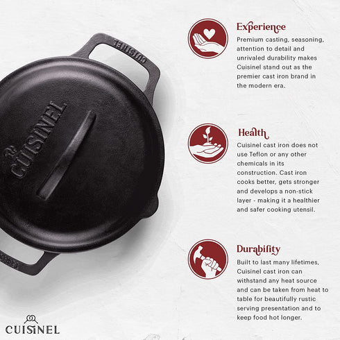 Cast Iron Skillet with Cast Iron Lid - 8"-Inch Dual Handle Frying Pan + Pan Scraper + Silicone Handle Holder Covers - Pre-Seasoned Oven Safe Cookware - Indoor/Outdoor, Grill, Stovetop, Induction Safe