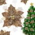Jim's Cabin Artificial Flowers Pack of 12 Glitter Poinsettias for Christmas Tree Ornaments Butterfly Christmas Gold Decorations (Gold Brown)