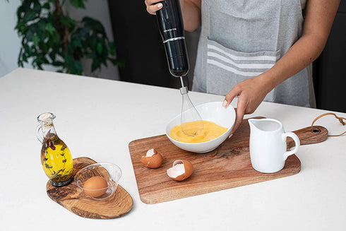 Ovente Immersion Electric Hand Blender 300 Watt Power 2 Mix Speed with Stainless Steel Blades, Handheld Stick Mixer Set with Egg Whisk Attachment Mixing Beaker and BPA-Free Food Chopper, Black HS565B